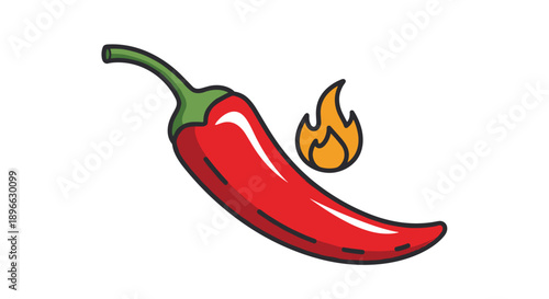 Red Chili Pepper with Flame Illustration.