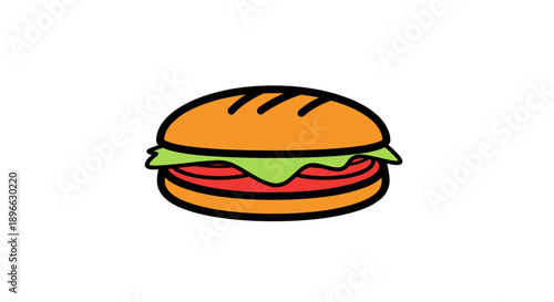 Simple Cartoon Style Hamburger Illustration.