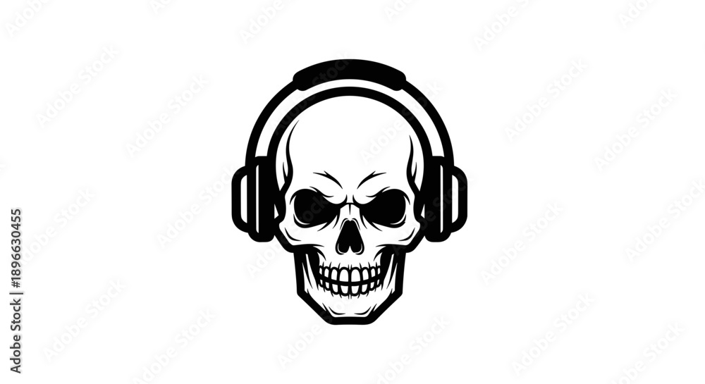 Obraz premium Skull Wearing Headphones Graphic Illustration Design.