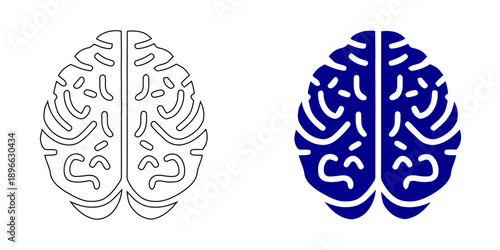 Human Brain Icon : Minimalist Cerebral Hemisphere Symbols for Neuroscience and Mental Health