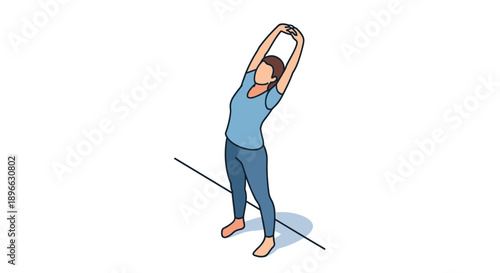 Woman Stretching Arms Upwards in Yoga Pose.