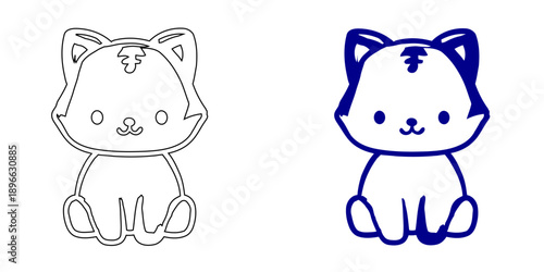 Cute Kawaii Kitten Icon , Minimalist Baby Cat Vector Illustration, Hand Drawn Doodle Style Animal Character for Stickers and Logo Design