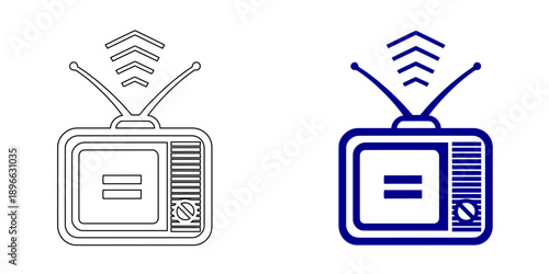 Blue Vintage Television Icon, Minimalist Retro TV Symbol and Outline Analog Media Vector