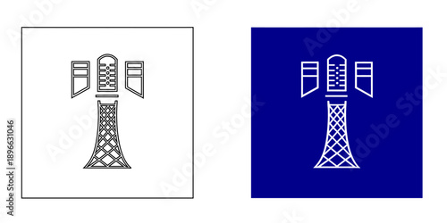 Blue Radio Tower Icon , Minimalist Telecommunications Symbol and Outline Cell Tower Signal Vector