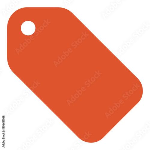 A solid red-orange price tag icon with a punch hole.