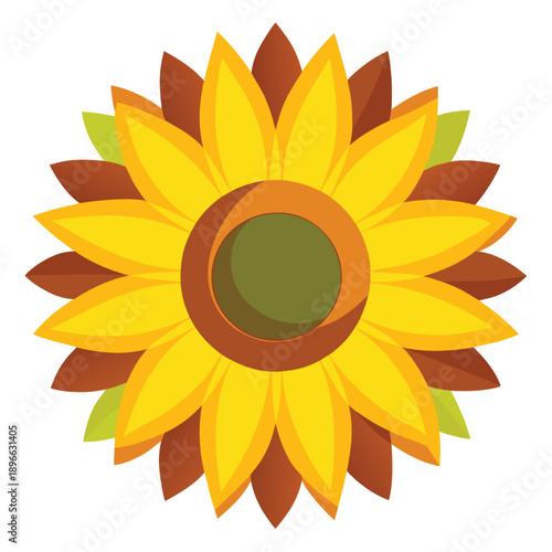 A brightly colored stylized sunflower with yellow petals and brown center.