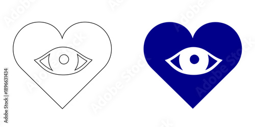 Blue Heart with Eye Icon , Minimalist Symbol for Vision, Healthcare, and Spiritual Awareness Vector