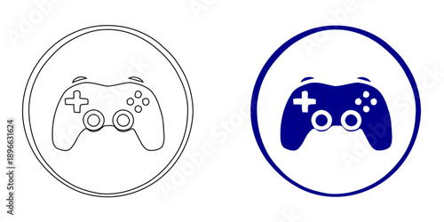 Game Controller Icon – Outline and Solid Gamepad Symbols in Circular Frame