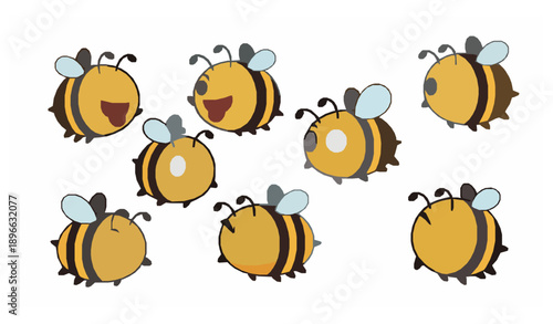Funny Cute Bee Cartoon Mascot Vector Set with Flying Insect Characters