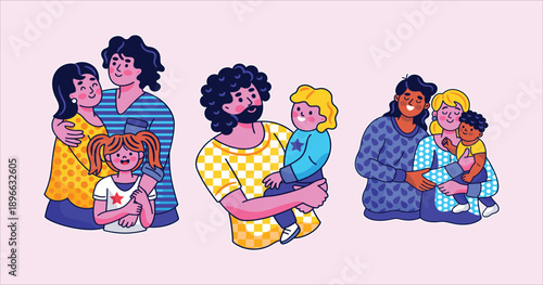 Happy Father Holding His Young Son with Love and Care Character Illustration