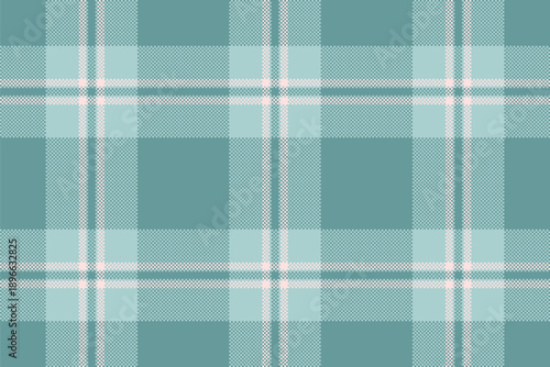 Present fabric textile seamless, dining room texture tartan pattern. Linen vector background plaid check in teal and light colors.