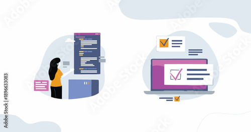 Project Management Dashboard with Checklist and Task Completion Illustration
