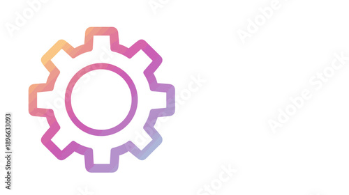 Colorful gear-shaped icon with gradient fill, set against a blank white backdrop
