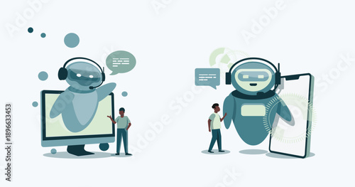 Artificial Intelligence Chatbot Interaction with Human User Concept Illustration