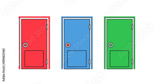 Choose between three colorful stylized entrance doors representing choice opportunity and direction