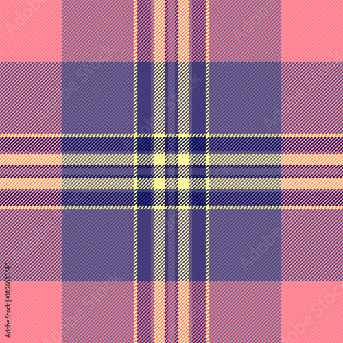 Regular background seamless plaid, spring texture fabric vector. Domestic check tartan pattern textile in red and indigo colors.