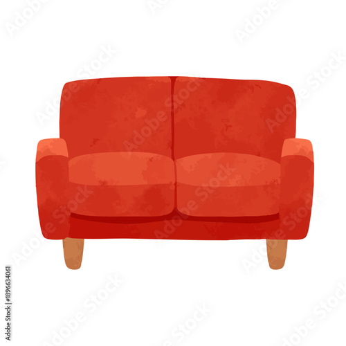 赤い布張りのソファ　水彩風ベクター手描きイラスト