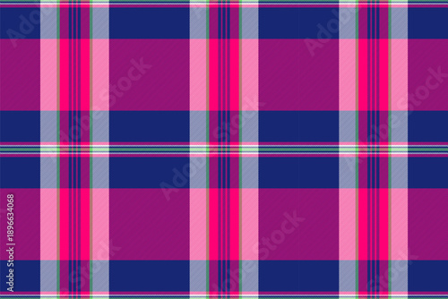 Male plaid textile check, abstract texture tartan background. Checkered vector fabric seamless pattern in blue and bright colors.
