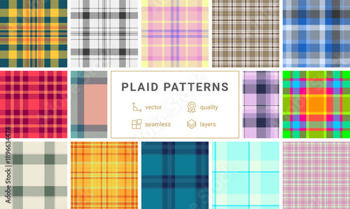 Seamless plaid pattern pack created for Valentines and Womens Day projects. This tartan vector set suits cards, gift wrap, and decor. Perfect for festive celebrations.