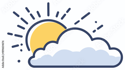 Illustration of weather icon with a sun, cloud, and sun rays in a simple line art style