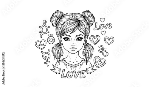 Vintage Engraved Girl Tattoo Monochrome Illustration Vector