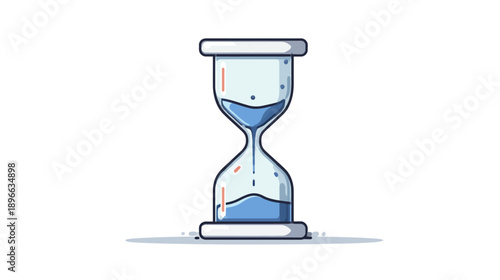 A digital hourglass illustration with sand transitioning. The blue liquid fills and empties in the glass