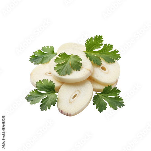Parsley and sliced garlic on Transparent Background