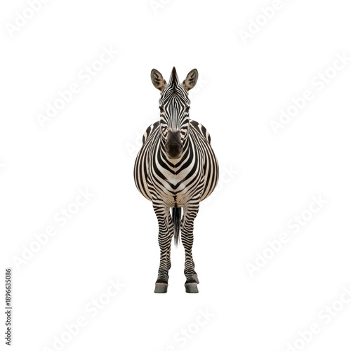 Zebra isolated standing looking forward