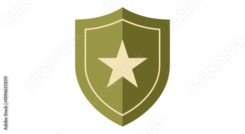 A stylized shield emblem with a star in the center, rendered in shades of olive green and beige.