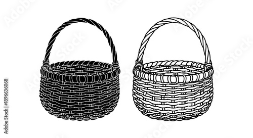 Handmade wicker basket set rustic decor Vector