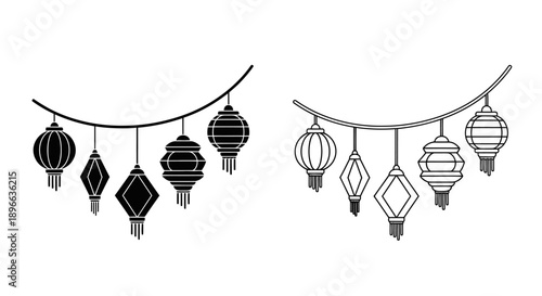 Asian lanterns hanging decoration vector illustration Vector