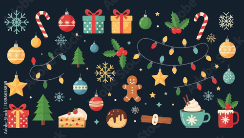 Christmas Holiday Elements Collection Festive Decorations and Treats.