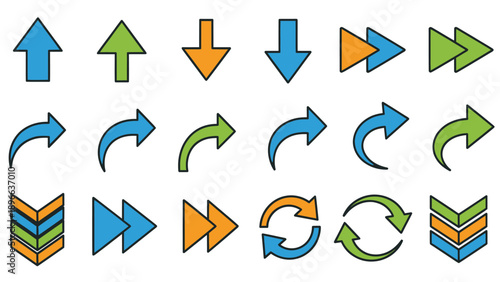 Collection of colorful arrows in various directions and styles.
