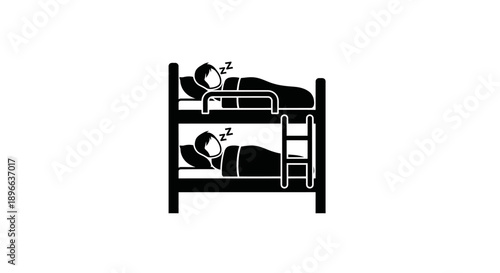 Two people sleeping on bunk beds in a simple illustration.