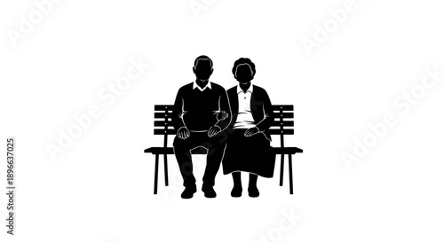 Silhouette of two people sitting on a bench together.