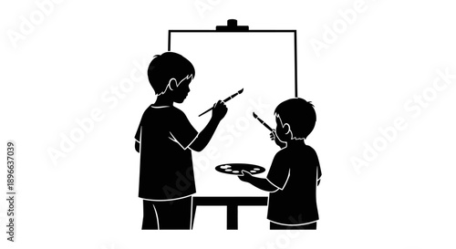 Two children engaged in a creative painting activity together.