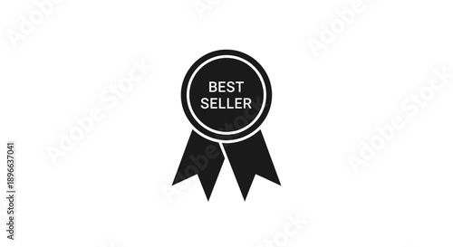 Black Best Seller Badge Icon with Ribbon.
