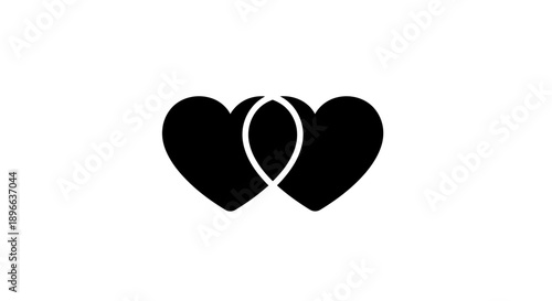Two black hearts intertwined with white ring symbolizing love and unity.