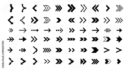 Collection of Diverse Arrow Icons and Symbols in Black and White.