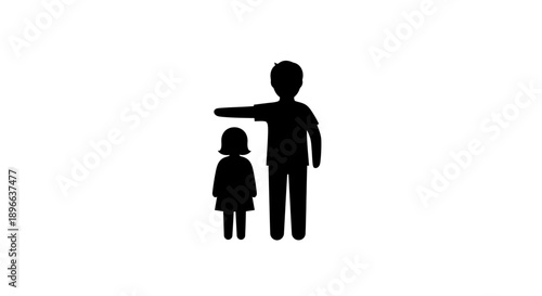 Illustration of a parent pointing to something with a child standing beside them.