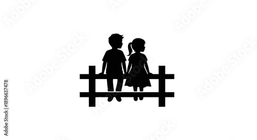 Silhouette of children sitting on a fence, representing childhood innocence and friendship.