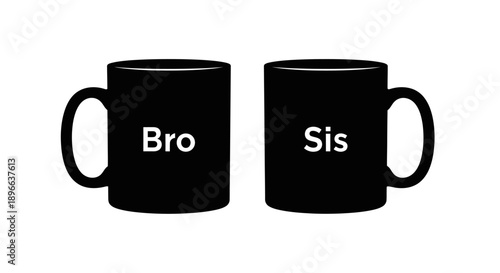 Two black mugs with the words Bro and Sis on them.