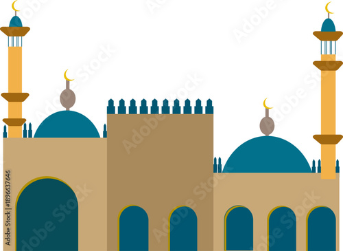 Elegant Islamic Mosque Vector Illustration with Arches and Minarets