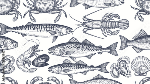 Collection of Seafood and Fish Illustrations.