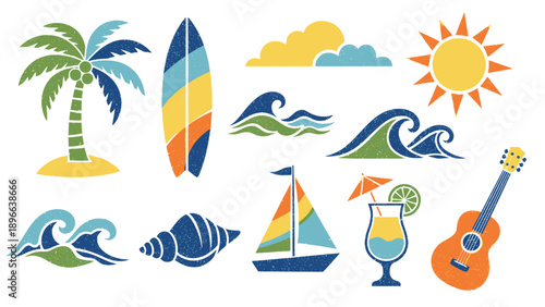 Colorful Summer Vacation and Beach Elements Collection.