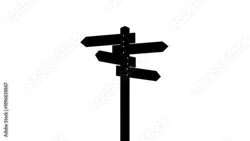 Silhouette of a signpost with multiple arrows pointing in different directions on white background.