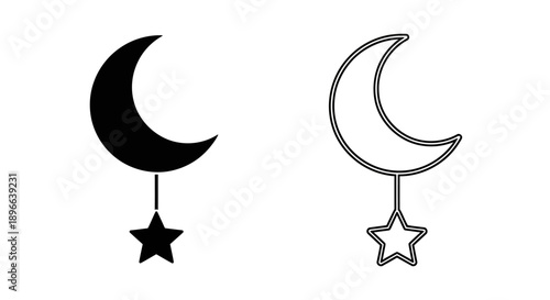 Moon star night sky illustration vector Vector