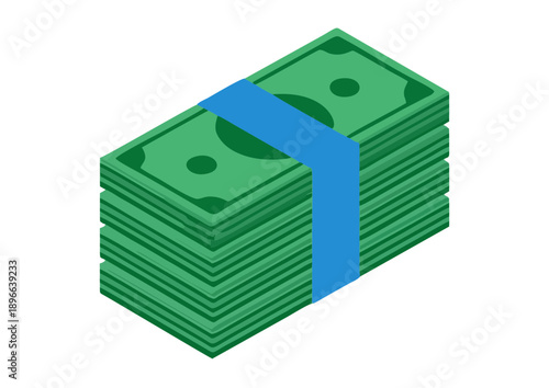 Isometric Green Banknote Stack with Blue Band: US Currency Illustration