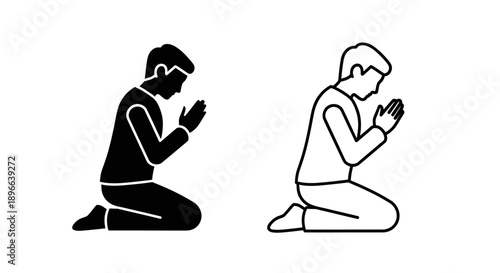 Praying people islamic prayer kneeling Vector