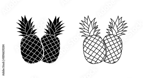 Pineapple silhouette black and white illustration Vector
